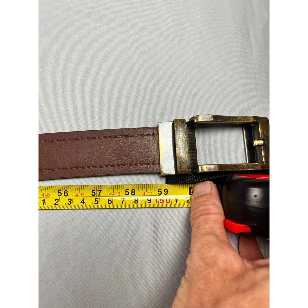 Mio Marino Linxx Brown Genuine Leather Ratchet Belt Antique Brass Buckle 59.5 In